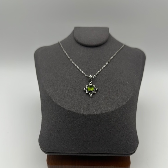 Silver Compass Star Pendant with Green Tourmaline on 18” Copper Chain - Picture 2 of 8